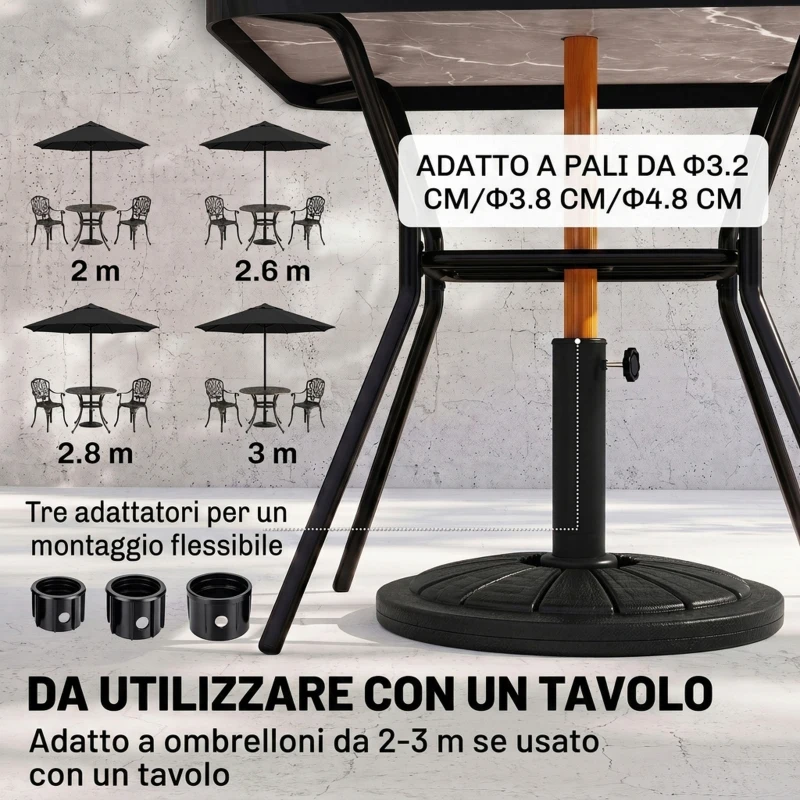 Outsunny Base per Ombrellone Rotonda Ø43cm da 13kg in Cemento per Pali da 32/38/48mm, Nero