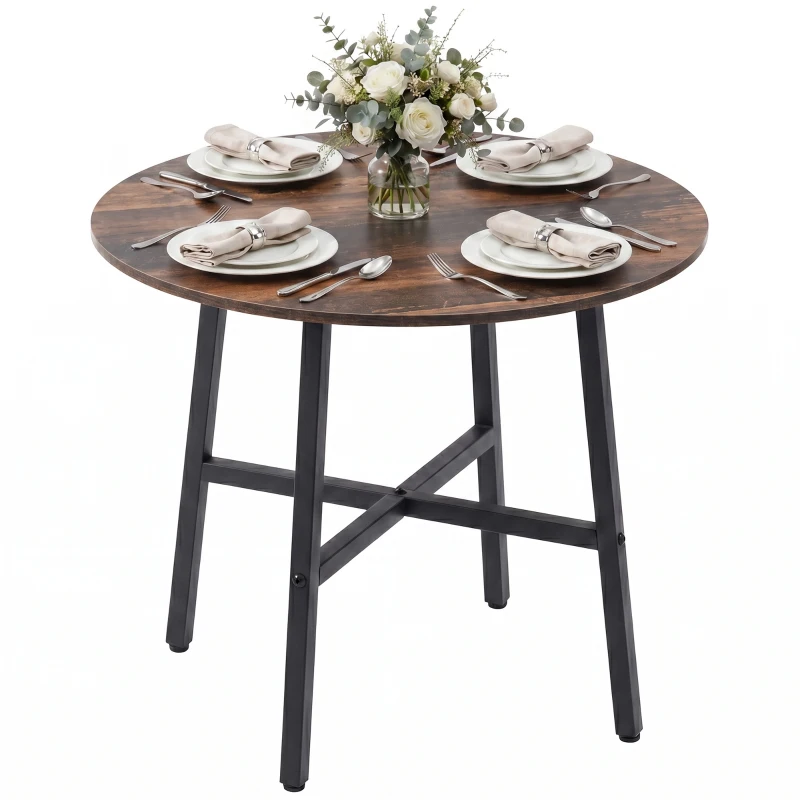HOMCOM Esstisch Küchentisch, großer Tisch, Industriedesign, Rustikales Design, Φ80 x 76 cm, Braun