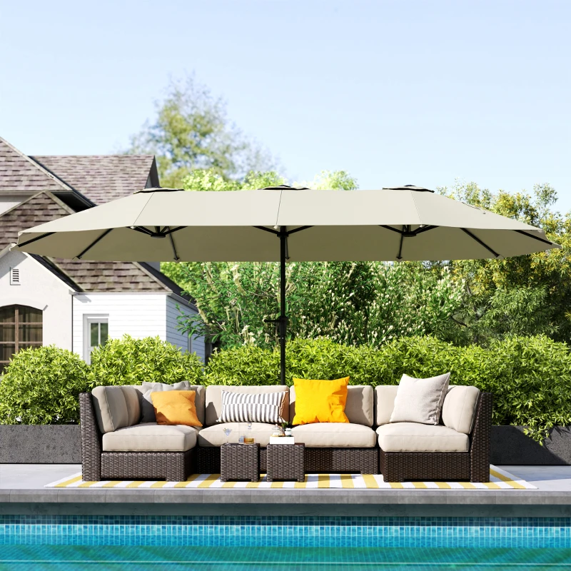 Outsunny Parasol de jardin extérieur, parasol double rectangulaire 4 x 2,2 x 2,3 m avec ouverture fermeture manivelle crème