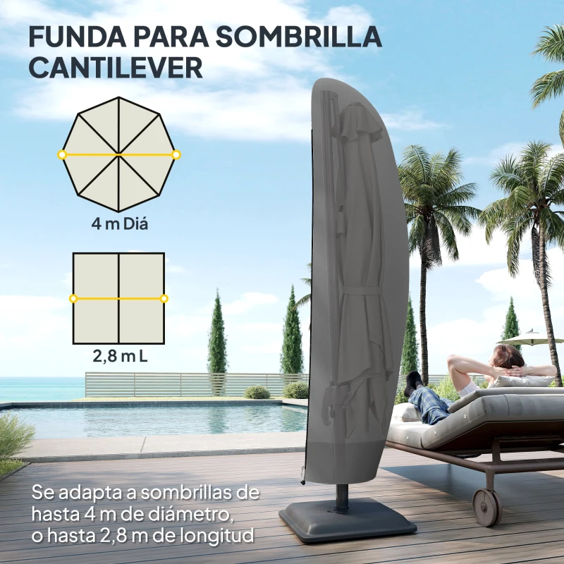Outsunny Funda Protectora de Sombrilla de Diámetro 2-4 m Impermeable Tela Oxford Ø56x220 cm con Cremallera Negro
