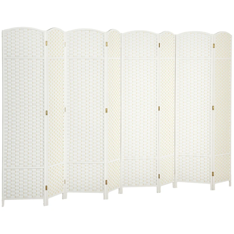 HOMCOM 8-teiliger Raumtrenner, Faltbarer Sichtschutz, Sichtschutzwand für Wohnzimmer, Schlafzimmer, Homeoffice, Weiß