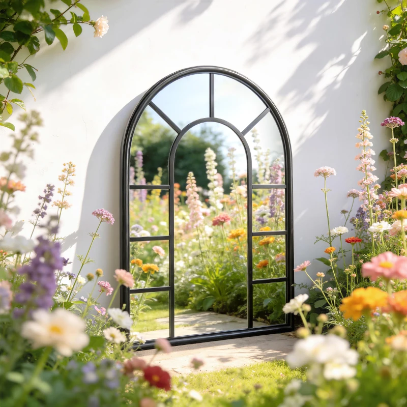 Outsunny Arched Mirror, Shatterproof Acrylic Windowpane Wall Mounted Mirror with Robust Metal Frame, 71 x 51 cm, Black