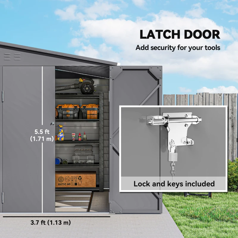 Outsunny 5 x 9ft Galvanised Metal Garden Shed with Foundation Kit, Outdoor Lean-to Shed, Tool Storage House for Garden, Grey