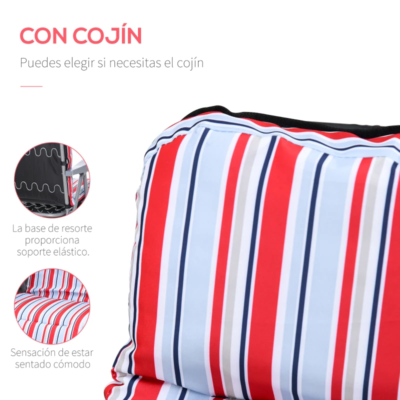 Outsunny 2 Tumbonas de Jardín de Acero con Cojín Acolchado Respaldo Ajustable y Reposapiés 60x75x65-102 cm Rayas Rojo