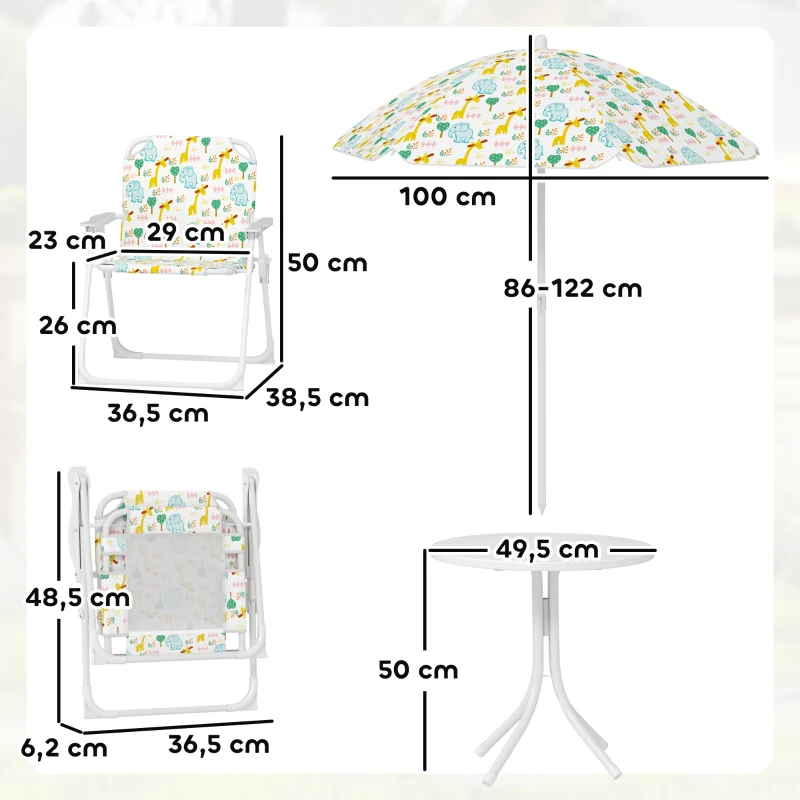 AIYAPLAY Kinder-Sitzecke, Klappstuhl-Sitz-Set mit Sonnenschirm, Buntes Muster, Weiß