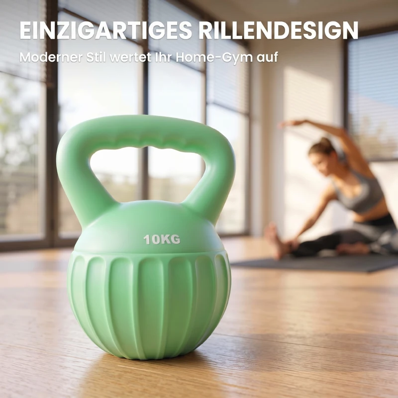 SPORTNOW Kettlebell Kugelhantel 6 kg Gewicht-Hantel mit Sand befüllt für Anfänger Zuhause Krafttraining 21 x 21 x 27 cm Grün