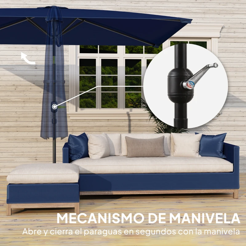 Outsunny Sombrilla de Aluminio 198x294x255 Parasol Rectangular de Jardín Inclinable con Manivela y Poste Desmontable Azul Marino