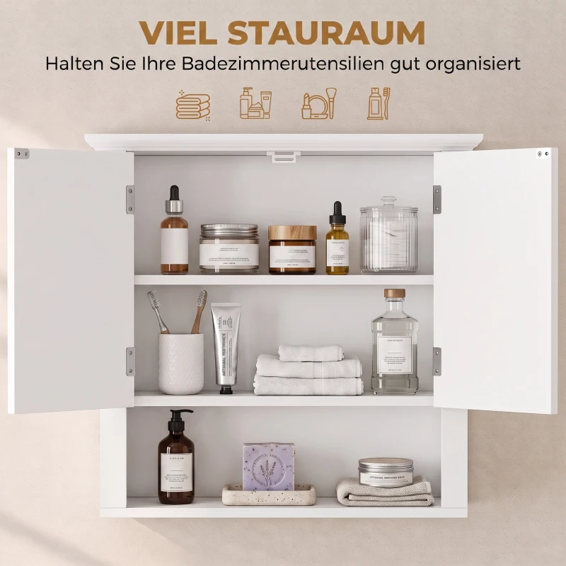 HOMCOM Badschrank Küchenschrank Hängeschrank Badezimmerschrank Badregal Wandschrank vestellbarer Einlegeboden Holz Weiß 60 x 19,8 x 58 cm