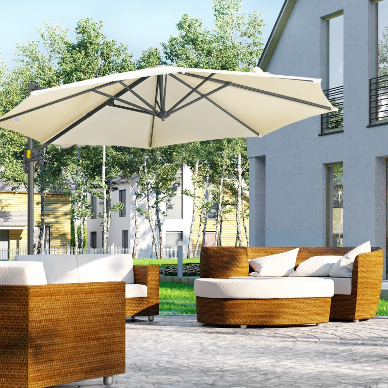 Outsunny Ombrellone da Giardino Decentrato 3x2.5 m con Angolazione Regolabile e Girevole a 360°, Crema