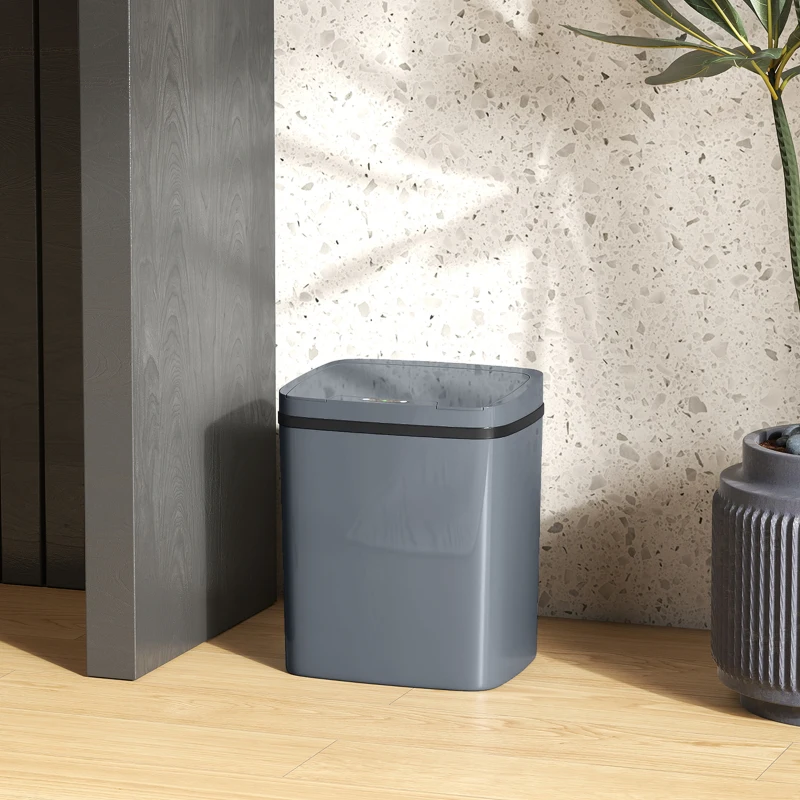 HOMCOM 15L Sensor Bin, Automatic Touchless Kitchen Bin, Easy Clean, Battery Operated for Home Office, Bedroom, Bathroom, Grey