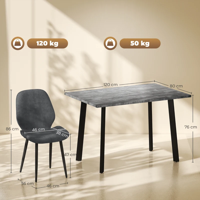 HOMCOM Dining Set, Kitchen Table with 2 Velvet Upholstered Chairs, Dark Grey