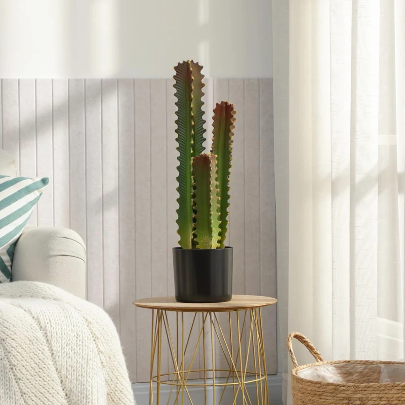 HOMCOM Cactus Artificial 66 cm Planta Artificial Decorativa con Maceta y 3 Hojas para Decoración del Interior Verde