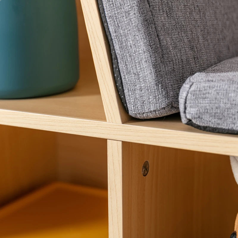 HOMCOM 2-em-1 Estante infantil Estante + Banco com acolchoado incl. almofadas 103 cm × 30 cm × 62 cm Branco + Cinza