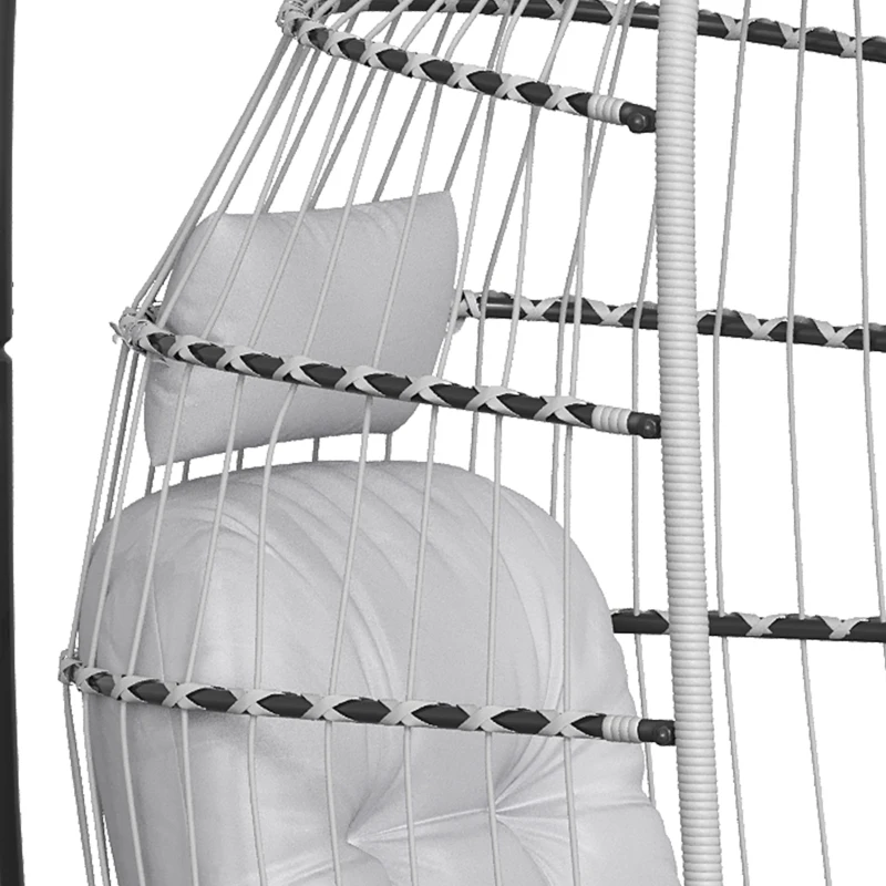 Outsunny Hanging Egg Chair, Indoor Outdoor Hammock Swing Chair with Stand, Safety Strap, Foldable Basket, Light Grey