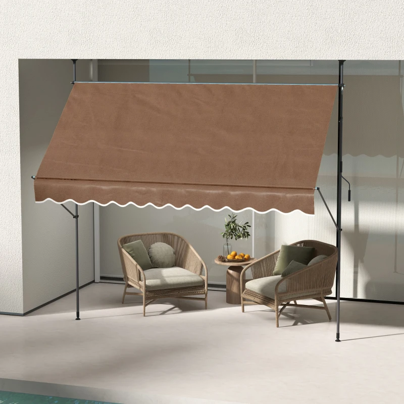 Outsunny Toldo Manual Retráctil con Manivela 300x120x210-300 cm con Altura Ajustable Impermeable y Anti-UV Café