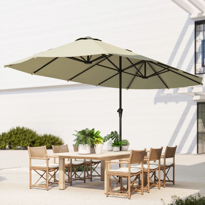 Outsunny Parasol de jardin extérieur, parasol double rectangulaire 4 x 2,2 x 2,3 m avec ouverture fermeture manivelle crème