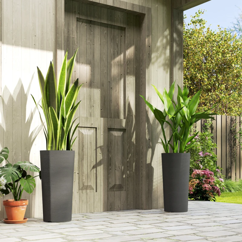Outsunny 2er Set Blumentopf stapelbar Pflanzkübel mit Löcher 35x35 cm Pflanztöpfe Rund Dunkelgrau