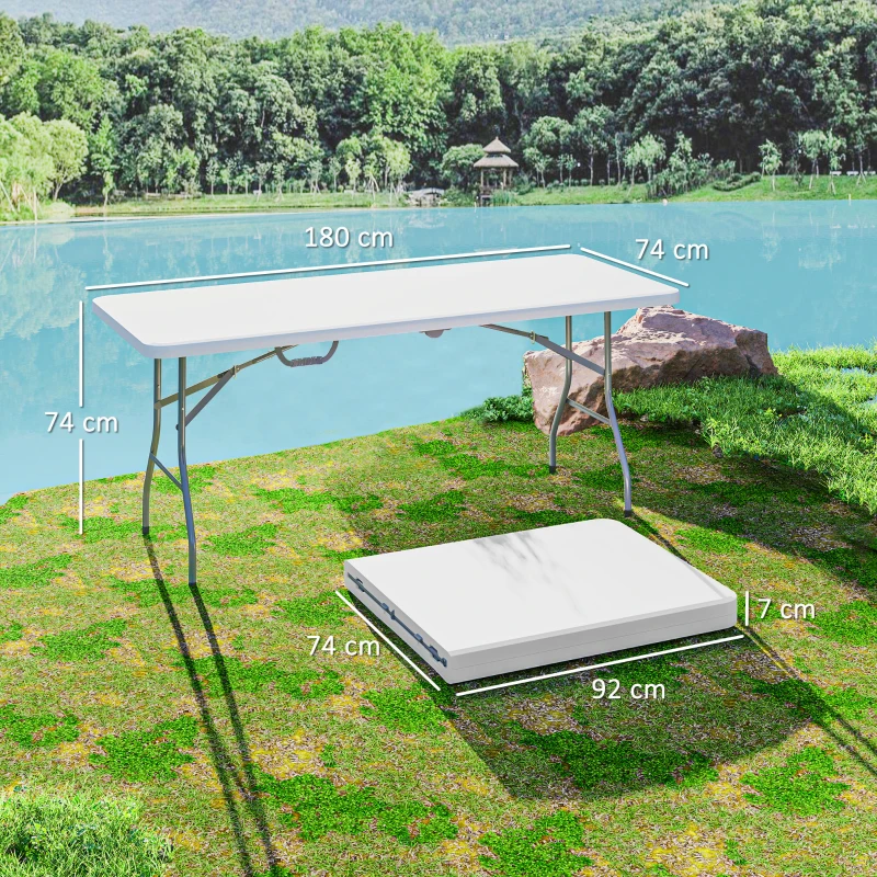 Outsunny Tavolo da Giardino Pieghevole con Maniglia, Acciaio e Plastica, 180x74x74 cm, Bianco
