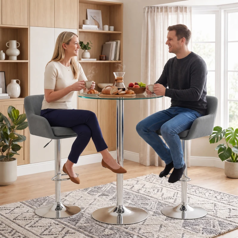 HOMCOM Lot de 2 Tabourets de Bar Pivotants en Velours avec Hauteur Réglable, Repose-pieds, Dossier, Base en Métal, Gris