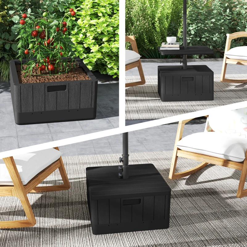 Outsunny Pied de parasol carré avec plateau de table, support parasol en HDPE à roues, remplissage eau sable 53 x 53 x 45 cm noir