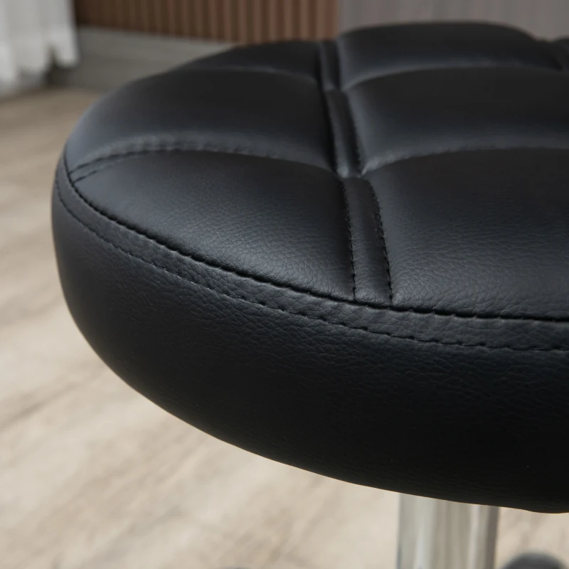 HOMCOM Sgabello Girevole Rotondo con Ruote, Altezza Regolabile e Rivestimento in Finta Pelle, Nero