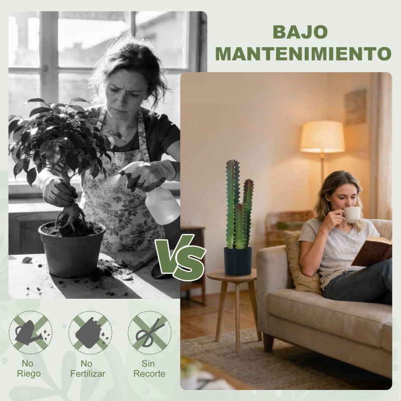 HOMCOM Cactus Artificial 66 cm Planta Artificial Decorativa con Maceta y 3 Hojas para Decoración del Interior Verde