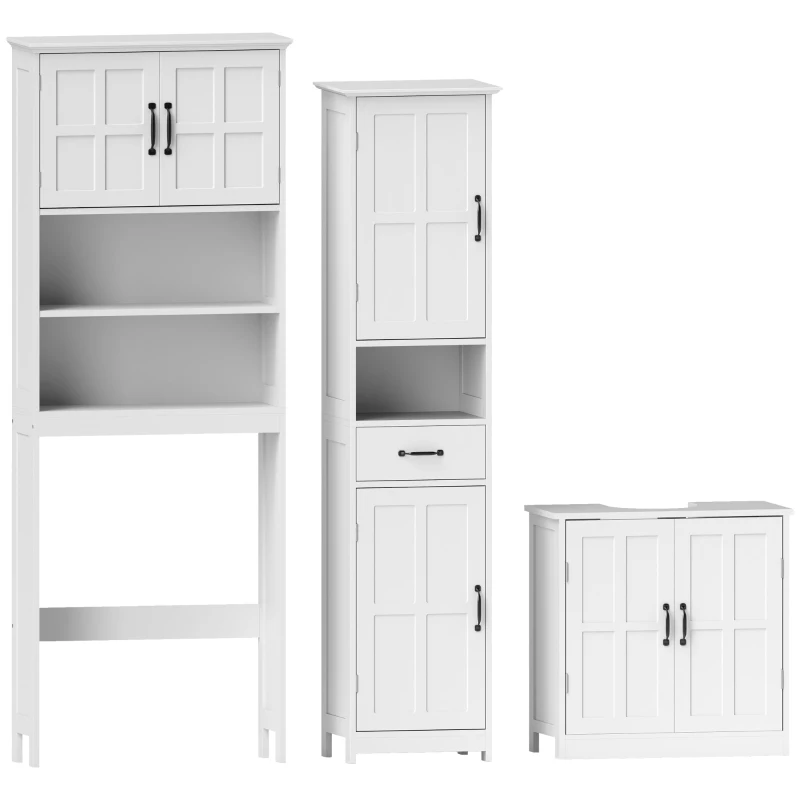 kleankin Conjunto de Baño Incluye 1 Mueble sobre Inodoro 1 Columna de Baño 1 Mueble para Debajo del Lavabo Blanco