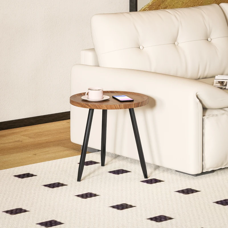 HOMCOM Modern Round Coffee Table with Steel Frame for Small Space, Sofa Beside, Living Room, Chestnut Wood Effect
