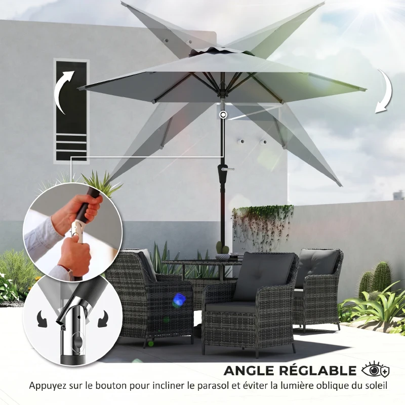 Outsunny Parasol de jardin Parasol droit hexagonal inclinable Ø 2,3 x 2,16H m métal polyester haute densité gris