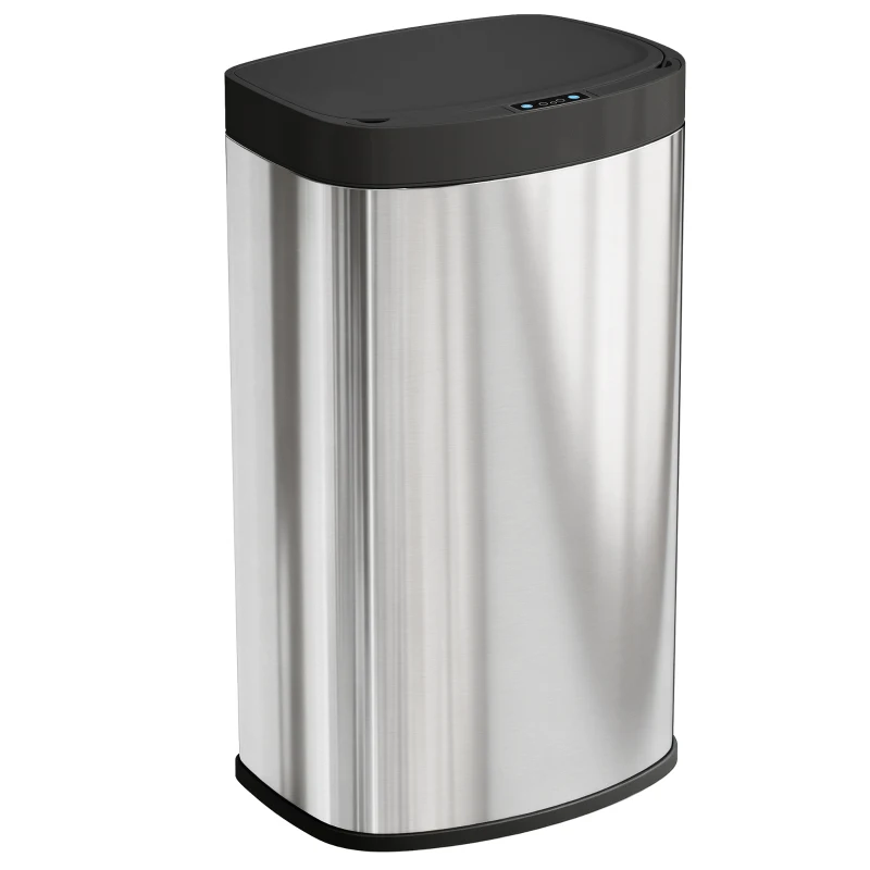 HOMCOM Poubelle cuisine automatique 55L en acier inoxydable, poubelle à couvercle à fermeture en douceur, 38x28,5x69cm, argent