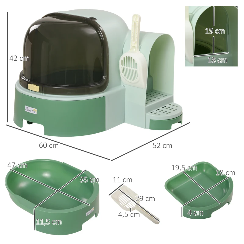 PawHut Lettiera per Gatti Chiusa con Coperchio Apribile e Vassoio Estraibile, 52x60x42 cm, Verde