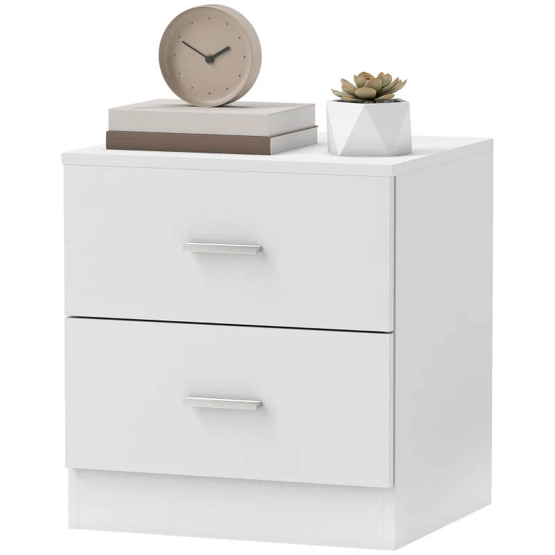 HOMCOM Mesilla de Noche con 2 Cajones Mesita Auxiliar para Salón Dormitorio Carga 30 kg 45x39,5x49 cm Blanco