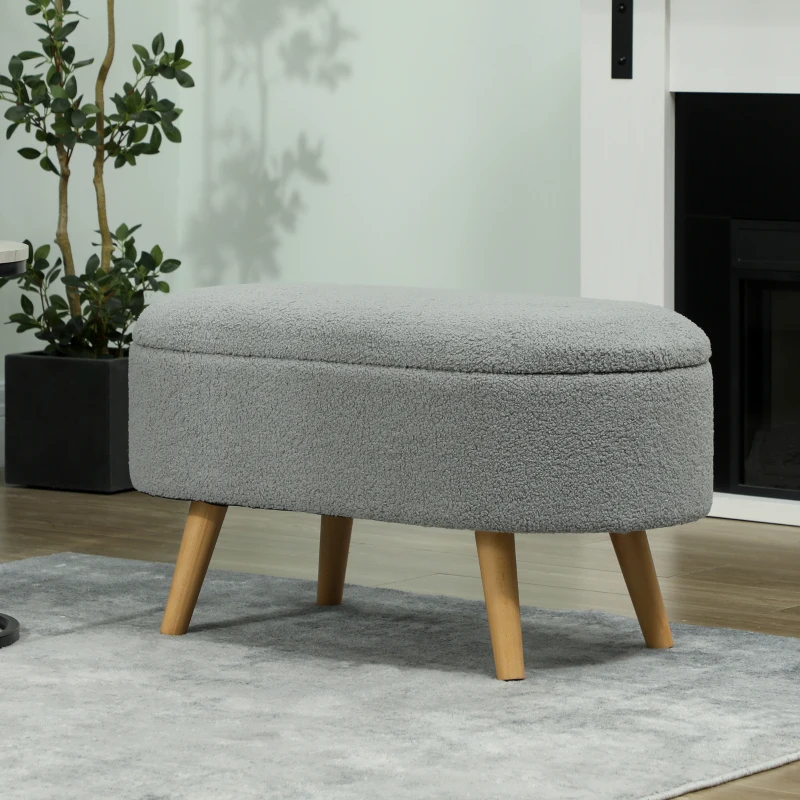 HOMCOM Teddy Fleece Storage Ottoman - Grey