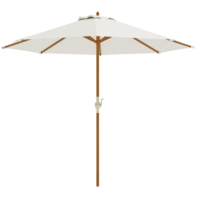 Outsunny Parasol de jardin extérieur rond Ø 2,7 x 2,5 m avec ouverture fermeture manivelle, mât en bois, toile 180 g/m², beige
