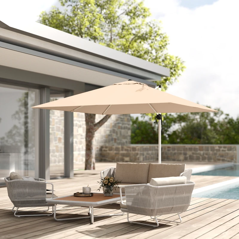 Outsunny Umbrelă de soare suspendată, înclinabilă, cu bază în formă de cruce, din poliester, aluminiu și metal, 295x295x260 cm, kaki