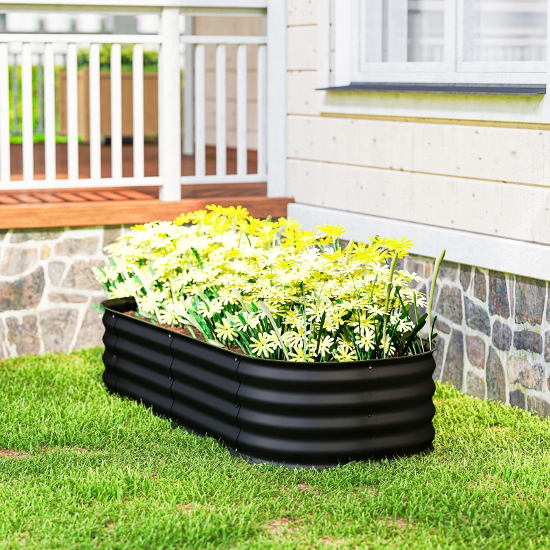 Outsunny Jardinière surélevée carré potager de jardin en acier modulable légumes, plantes, fleurs, dim. 150 x 62 x 30 cm noir