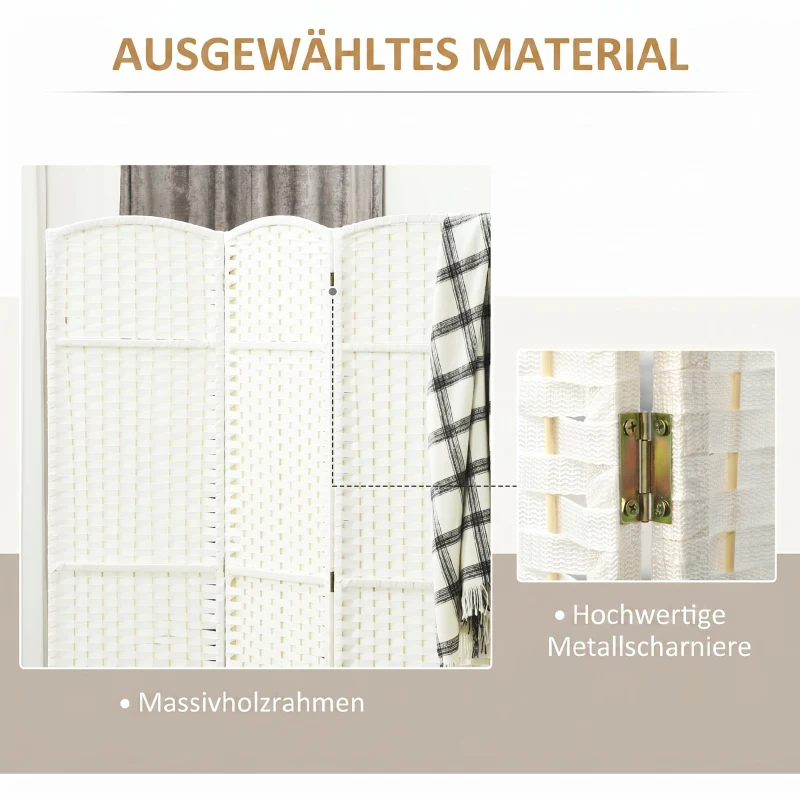 HOMCOM 8-teiliger Raumtrenner, Faltbarer Sichtschutz, Sichtschutzwand für Wohnzimmer, Schlafzimmer, Homeoffice, Weiß