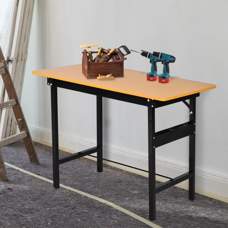 HOMCOM Établi atelier pliant table de travail pliable avec règle et rapporteur MDF table atelier 100 x 60 x 75,5 cm  jaune noir