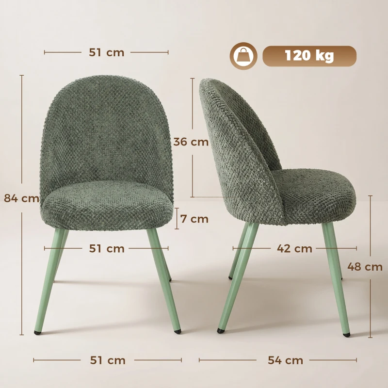 HOMCOM Juego de 2 Sillas de Comedor de Terciopelo con Asiento Acolchado Verde Oscuro