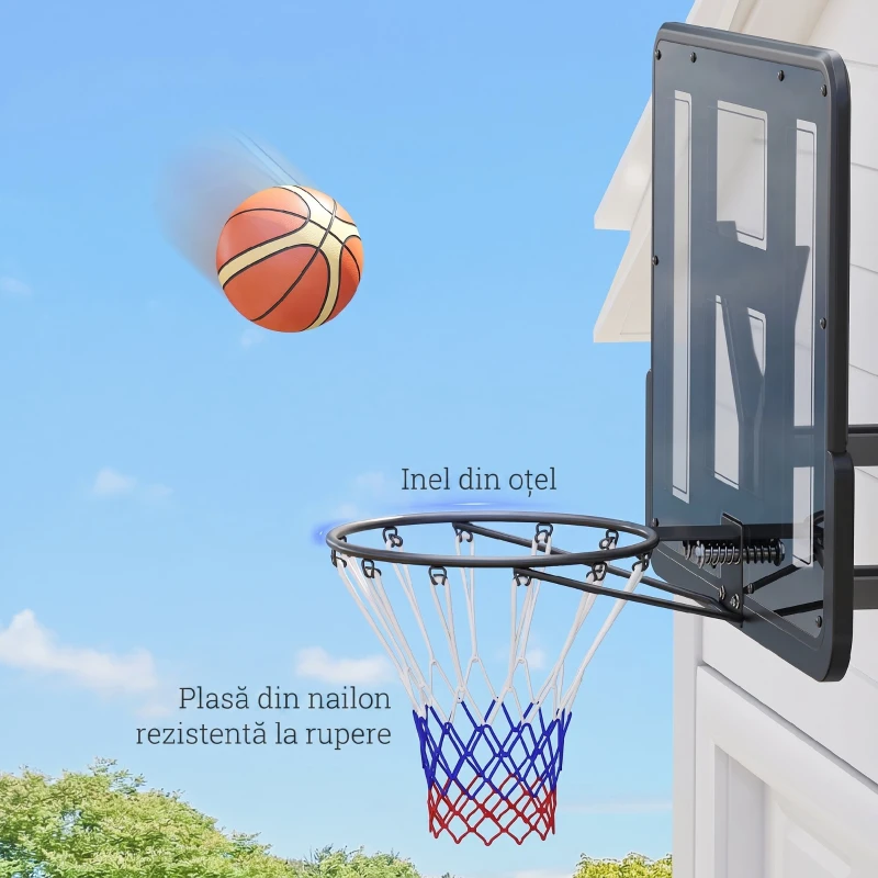 SPORTNOW Coș de baschet de perete pentru exterior 110 x 75 cm, panou rezistent la spargere, inel Ø45 cm, negru