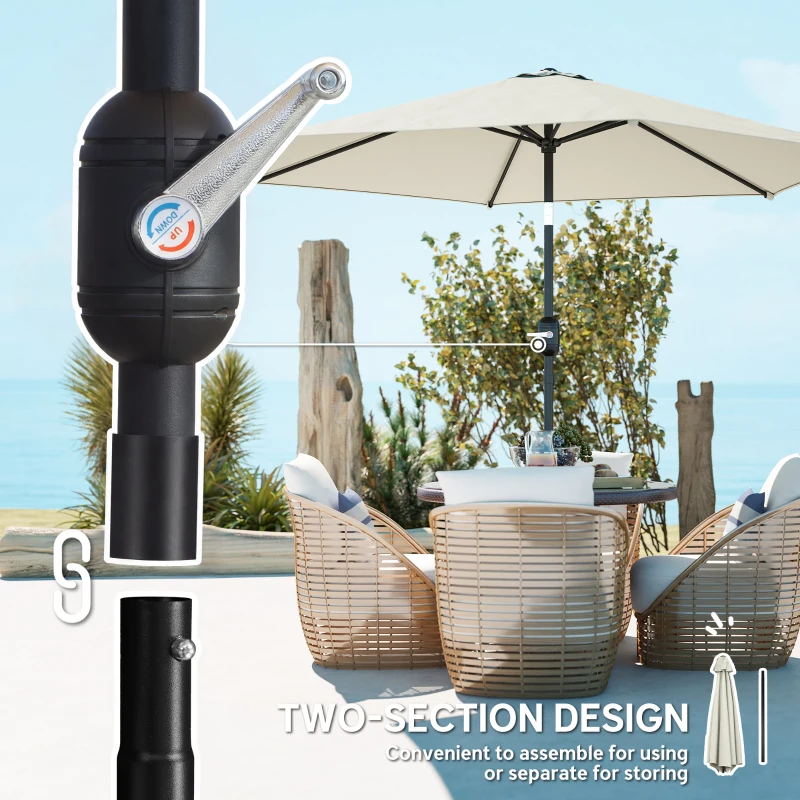 Outsunny 2.6 m Garden Parasol Umbrella with Aluminium Pole, Outdoor Patio Umbrella with Tilt and Crank, Vent, Cream White