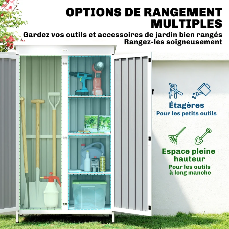 Outsunny Armoire de Jardin en Bois et Acier, 3 Étagères Amovibles, Portes Doubles avec Fermeture Métallique, 94x43x166cm, Noir