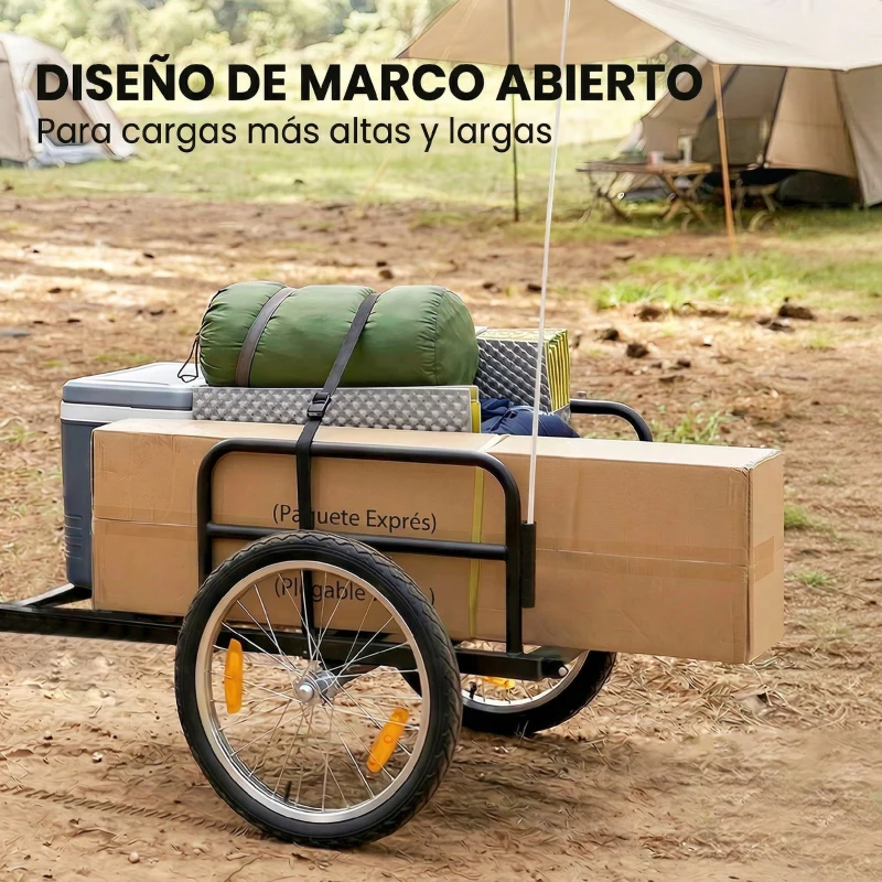 SPORTNOW Remolque de Bicicleta para Carga 40 kg Carro de Mano de Acero con Bandera Roja Ruedas de 16 Pulgadas 145x60x42 cm Negro