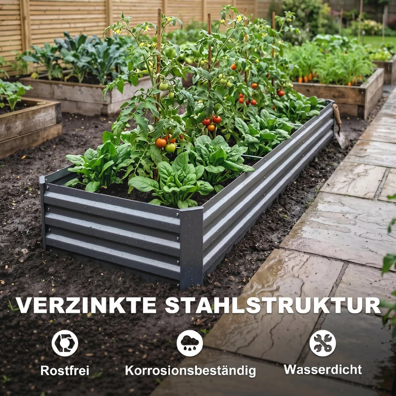 Outsunny Hochbeet, Gartenbeet, Kräuterbeet, wetterbeständig, offener Boden, 240 x 60 x 30 cm, Dunkelgrau
