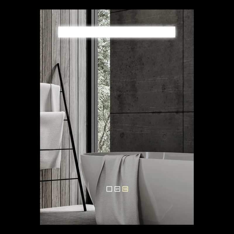 HOMCOM Espejo de Baño con Luz LED 70x50 cm con 3 Colores de Luz Función Antivaho Función de Memoria IP44