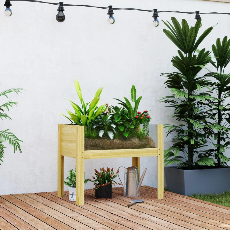 Outsunny Jardinera Elevada de Madera con Paneles Acrílicos para Flores y Vegetales con  Drenaje y Capacidad de 68L 75x46x60,5 cm