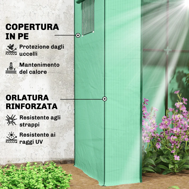 Outsunny Serra per Piante con 2 Finestre Laterali a Rete e Ingresso Avvolgibile, in PE e Acciaio, 196x77x197 cm, Verde