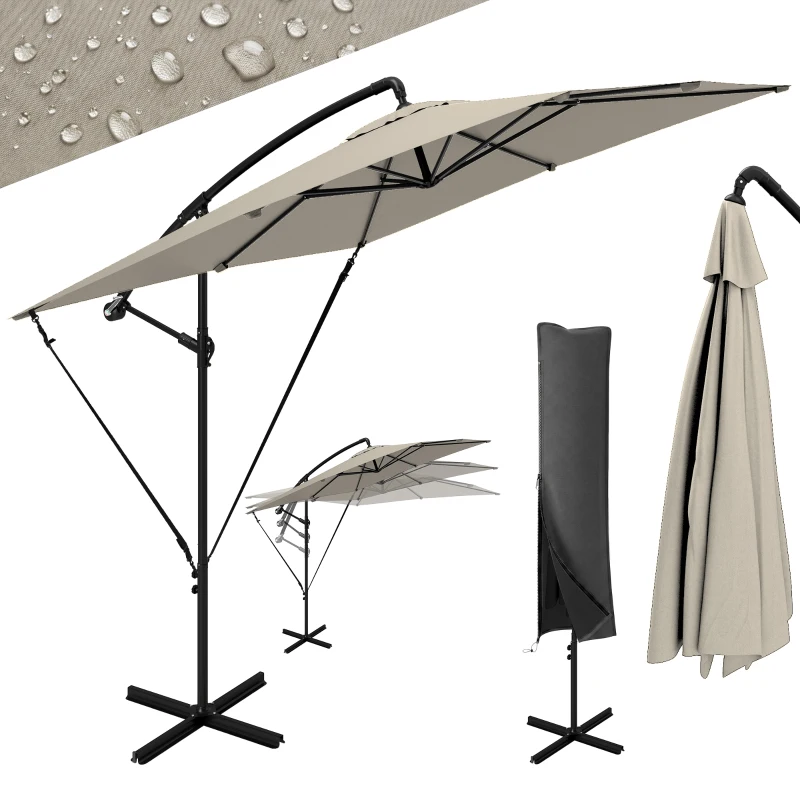 Outsunny Umbrelă Reglabilă, cu Manivelă, 247x247 cm, Bej