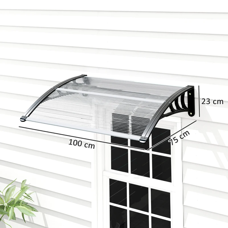 Outsunny Copertină de Exterior Impermeabilă și Anti-UV, din PC, PP și Aluminiu, 75x100x23 cm, Transparentă și Neagră