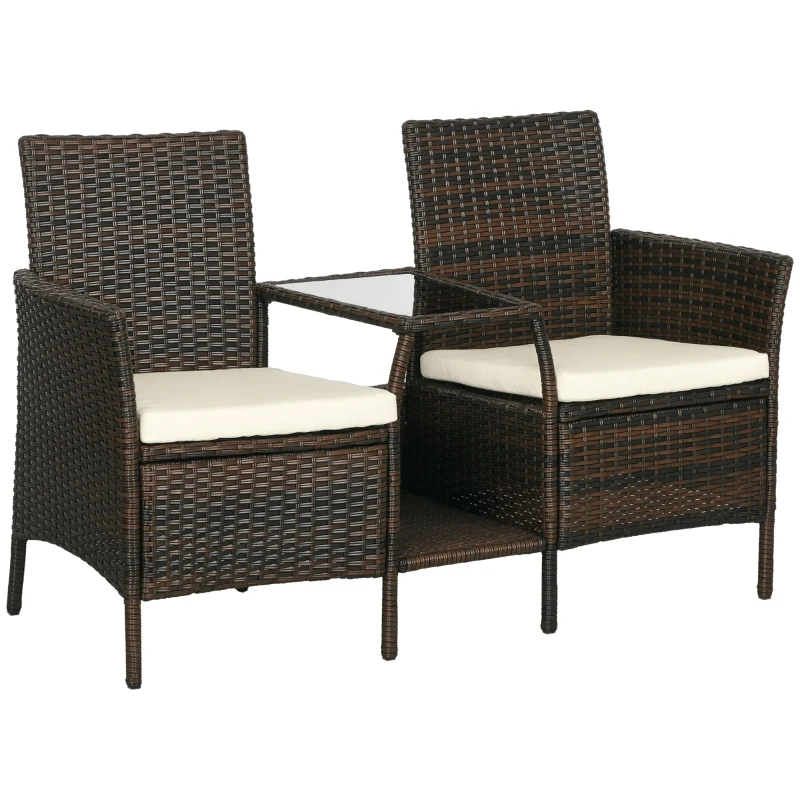 Outsunny Set de Grădină din Ratan cu 2 Scaune Moderne și Măsuță de Cafea, 138x60x87 cm, Maro